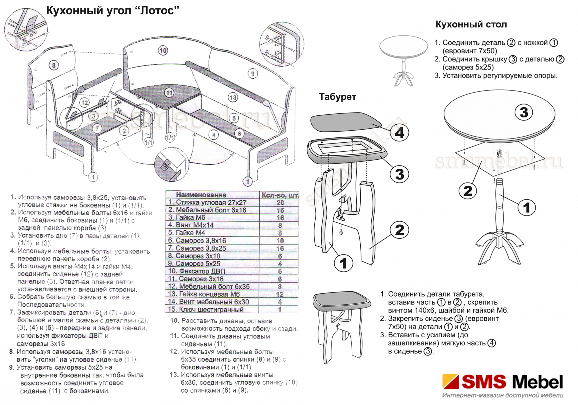 Инструкция по сборке кухонного стола
